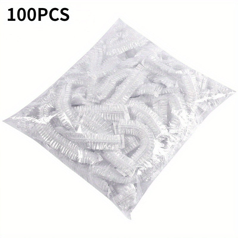 100 pieces of disposable food covers made of plastic wrap with elastic bands - ideal for covering fruits, bowls, and cups to keep them fresh in the kitchen.