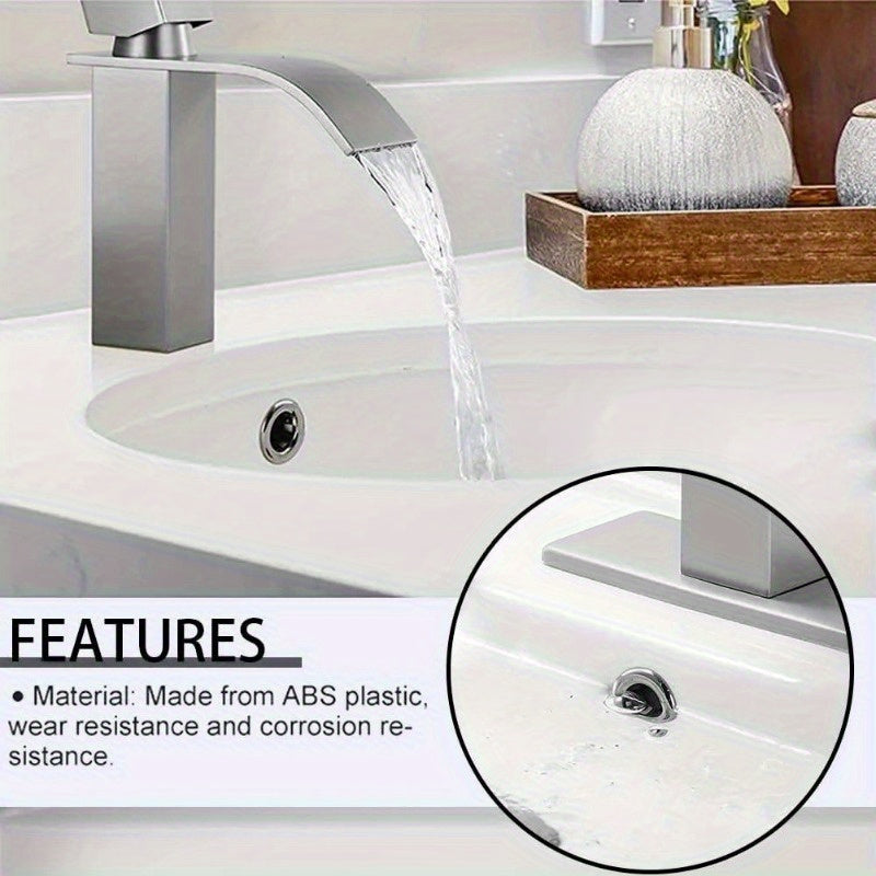 2 plastic bathroom sink overflow rings with chrome hole drain caps.