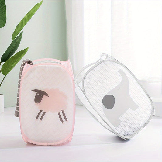 Modern Elephant-Themed Foldable Laundry Basket - Oval Design, Made From Polyester with Multiple Compartments, Perfect Storage Solution for Any Room, Ideal for Laundry Use