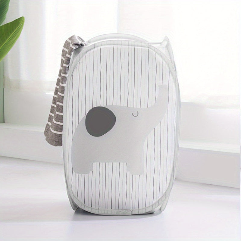 Modern Elephant-Themed Foldable Laundry Basket - Oval Design, Made From Polyester with Multiple Compartments, Perfect Storage Solution for Any Room, Ideal for Laundry Use