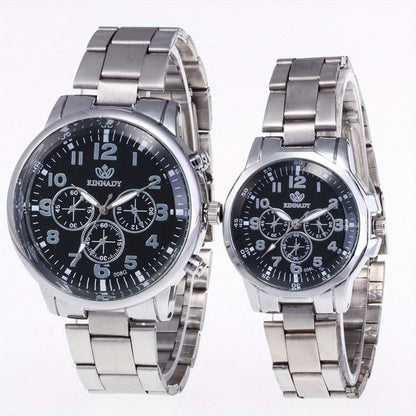 Set of 2 Timeless Stainless Steel Quartz Watches Perfect for Couples