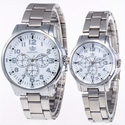 Set of 2 Timeless Stainless Steel Quartz Watches Perfect for Couples