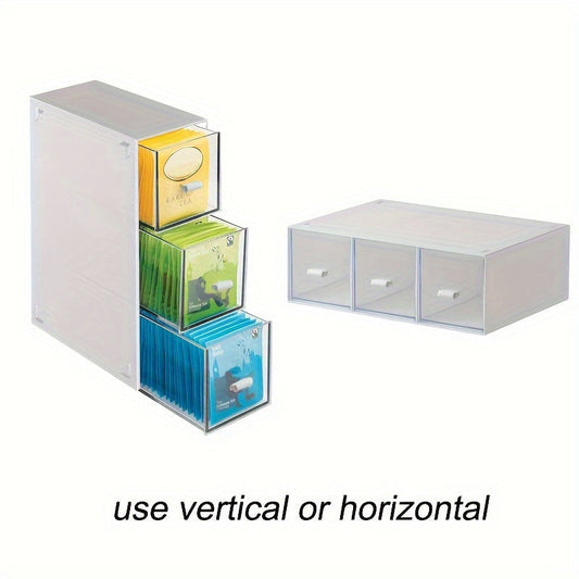 Прозрачный пластиковый органайзер для чайных пакетиков с ящиком — удобное решение для хранения кофе, чая, сахара и сливок на кухне — идеально подходит для организации пространства в шкафах и на столешницах
