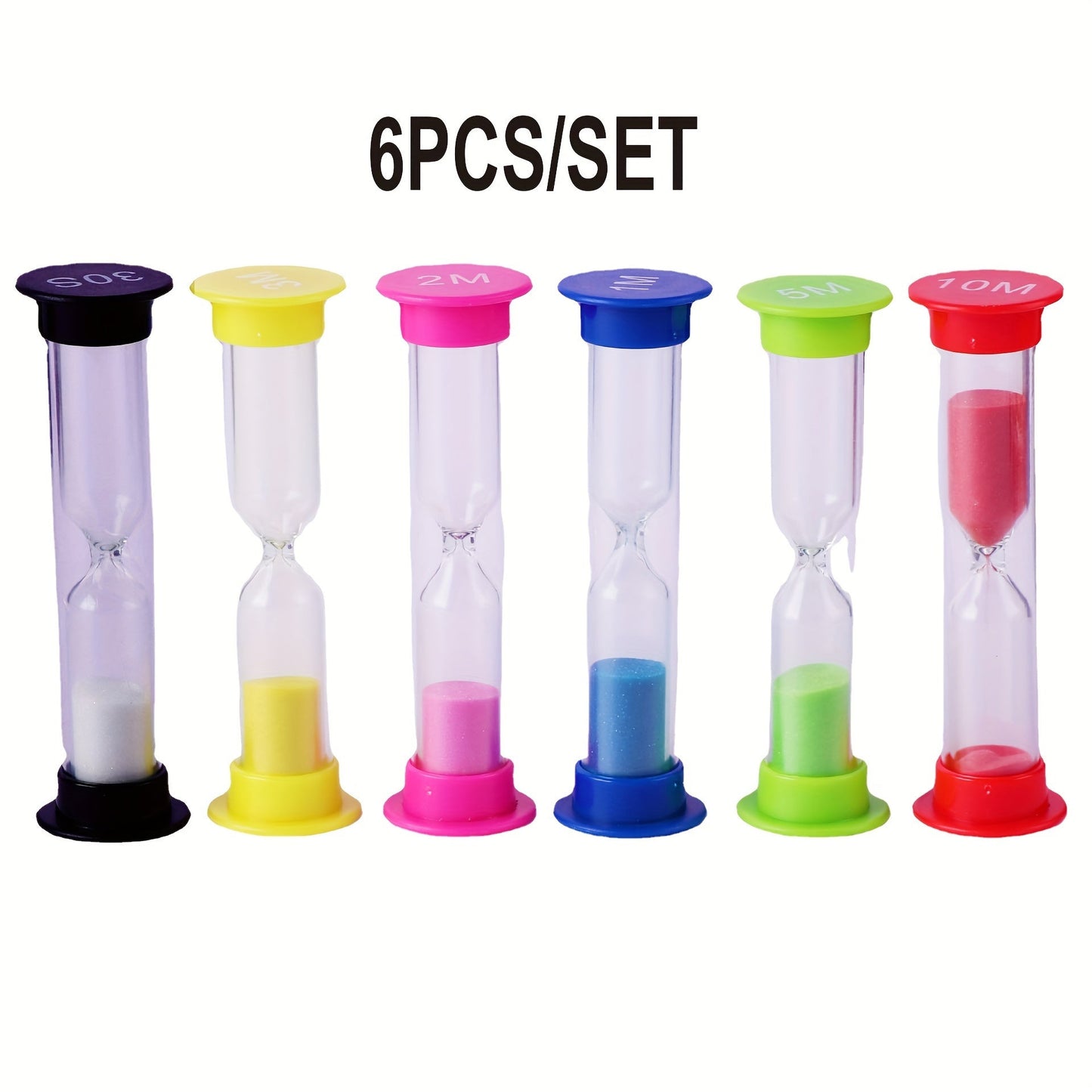 Set of 6 Vibrant Timer Timers - Small Sand Clocks for the Kitchen & Dining Area, Ideal Party Decor Accessory