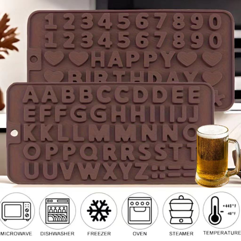 2 Silicone Alphabet & Number Chocolate Molds for easy cake decorating and birthday celebrations.