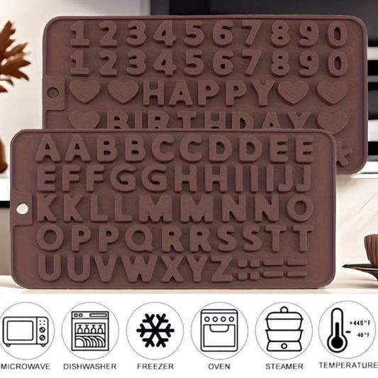 2 Silicone Alphabet & Number Chocolate Molds for easy cake decorating and birthday celebrations.