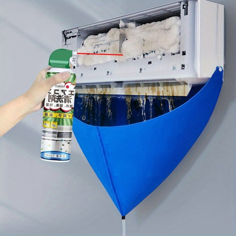 Air Conditioner Cleaning Kit includes a Service Bag, Water Collection Pipe, and Cleaning Cover. No electricity required for operation. Easy maintenance guaranteed. Kit comes with 3 pieces.