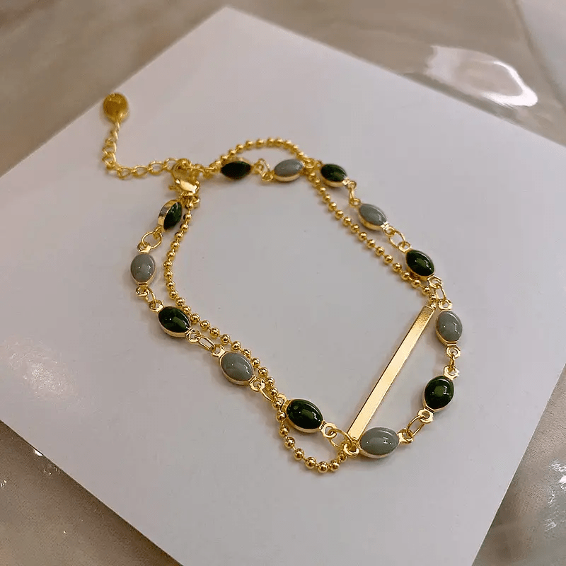 1pc Retro Double-layer Green Bracelet, Exquisite Jewelry Gift