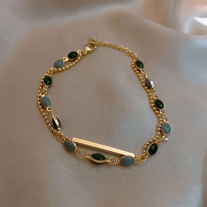 1pc Retro Double-layer Green Bracelet, Exquisite Jewelry Gift