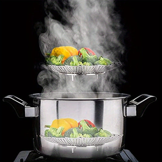 Stainless Steel Steamer Basket Set - Conveniently Foldable, Telescopic Steaming Rack for Healthy Cooking. Durable Kitchen Steamer for All Meals - Perfect Gift for Food Enthusiasts and Health-Conscious Individuals.