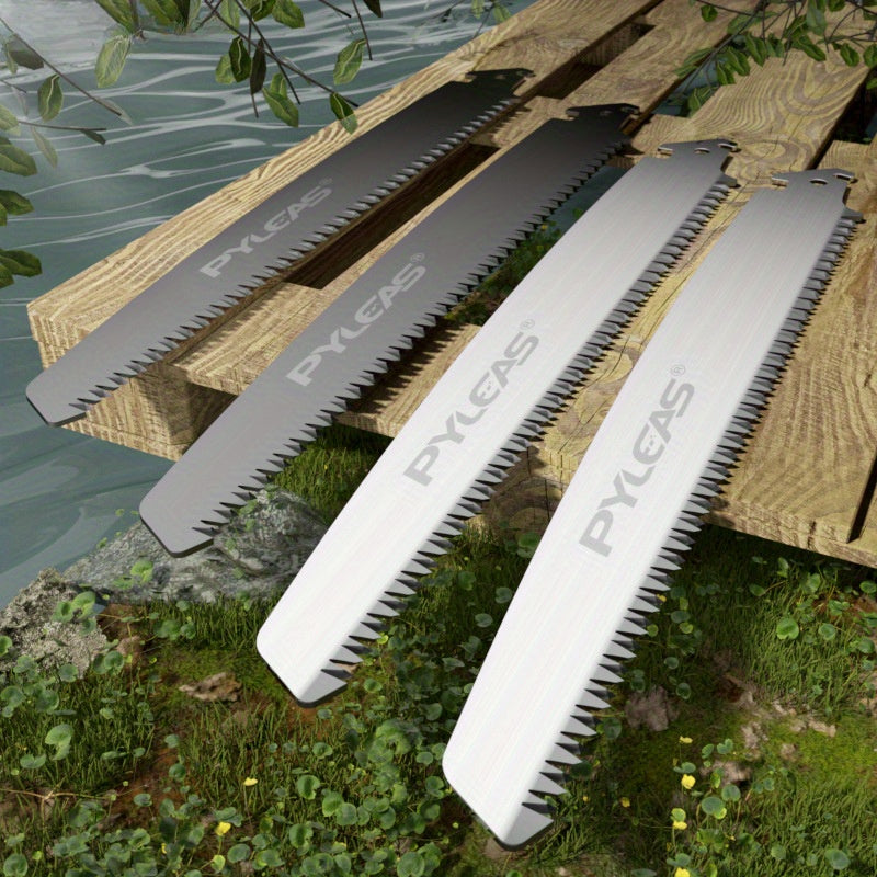 Durable steel hand saw for gardening, ideal for metal surfaces and lawn care, with protective case.