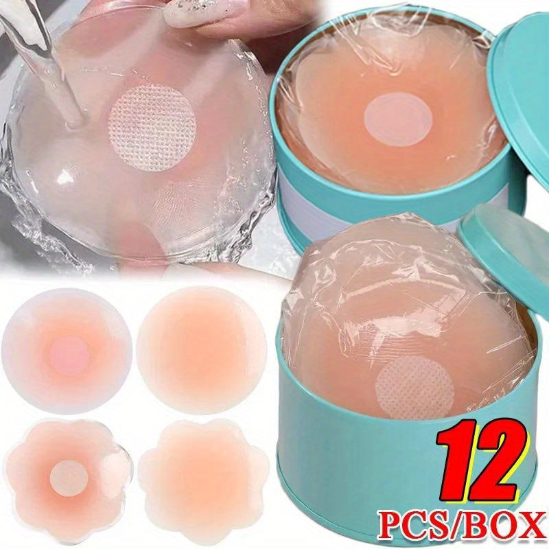 12pcs Silicone Nipple Covers for Women - Reusable Breast Petals Lift, Invisible Bra Pasties with Adhesive Pads