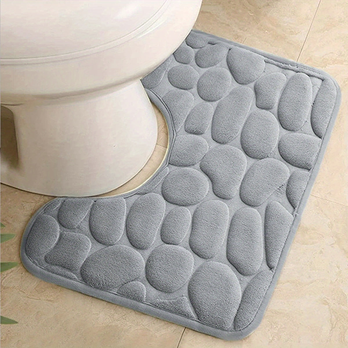 Gray U-Shaped Bathroom Rug with Absorbent Non-Slip Features, Quick-Dry Polyester Bath Mat for Indoor Use, Machine Washable