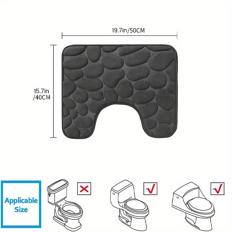 Gray U-Shaped Bathroom Rug with Absorbent Non-Slip Features, Quick-Dry Polyester Bath Mat for Indoor Use, Machine Washable