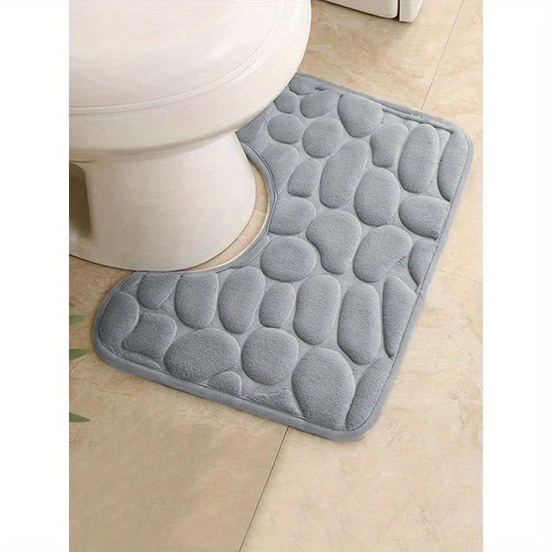 Gray U-Shaped Bathroom Rug with Absorbent Non-Slip Features, Quick-Dry Polyester Bath Mat for Indoor Use, Machine Washable