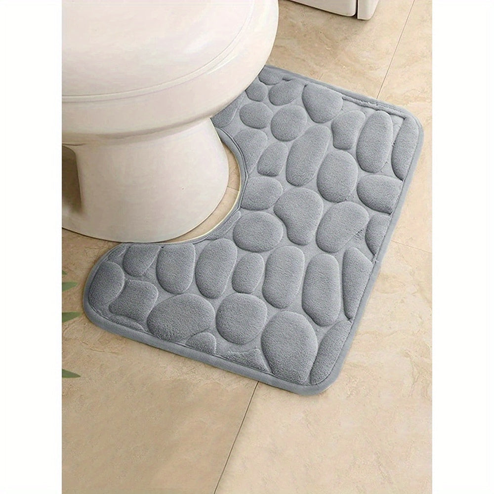 Gray U-Shaped Bathroom Rug with Absorbent Non-Slip Features, Quick-Dry Polyester Bath Mat for Indoor Use, Machine Washable