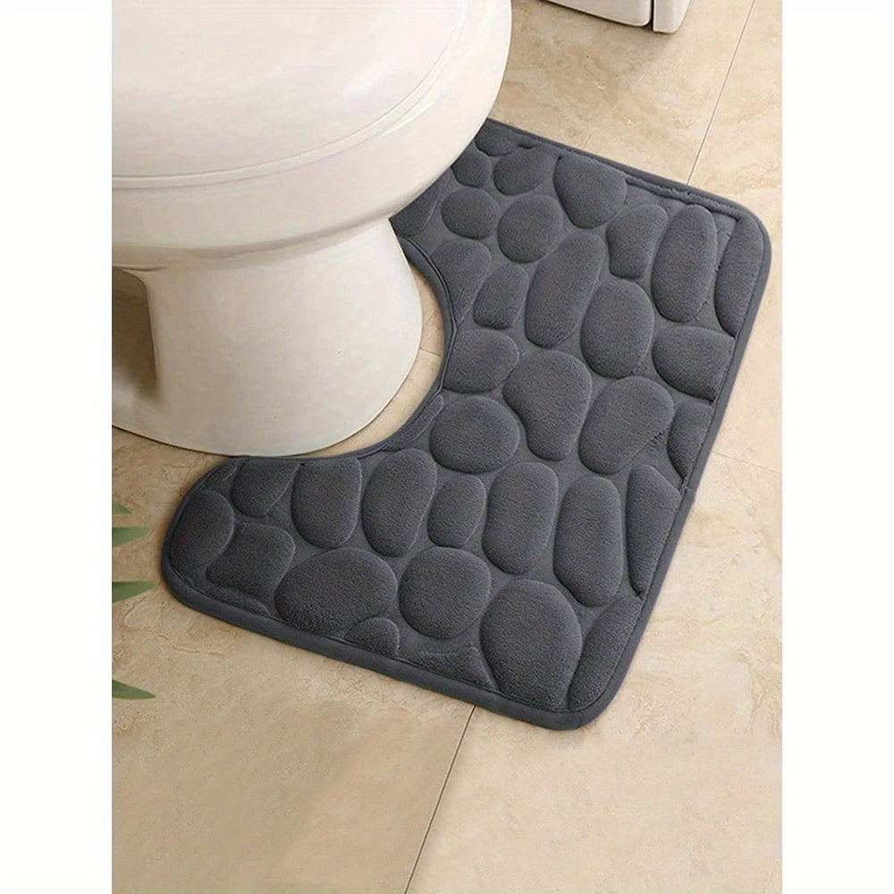 Gray U-Shaped Bathroom Rug with Absorbent Non-Slip Features, Quick-Dry Polyester Bath Mat for Indoor Use, Machine Washable