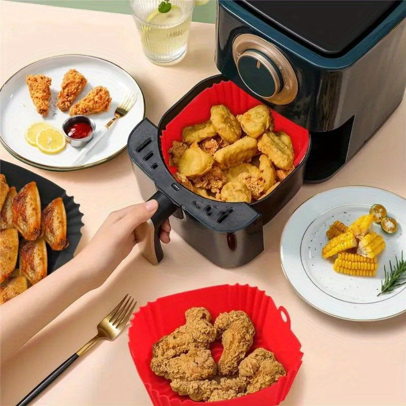 Durable Silicone Air Fryer Basket Set, Non-Stick Coating, Reusable, Simple to Wash, Oven-Safe, Food Safe Material, Multi-Purpose Cooking Tool for Baking and Cooking in the Kitchen