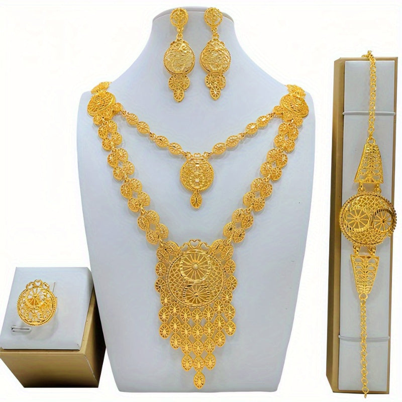 Elegant Bridal Jewelry Set - 5-Piece Stunning Alloy Necklace, Earrings, Ring, and Bracelet Combination Perfect for Weddings and Special Occasions