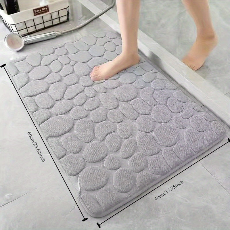 Non-Slip Memory Foam Bath Mat with Cobblestone Embossed Design - Hand Washable Shower Rug for Bathtub and Bathroom Floor, Perfect Christmas or Halloween Gift Idea for Home Decor