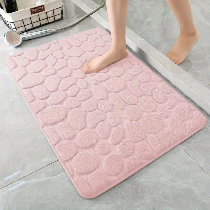 Non-Slip Memory Foam Bath Mat with Cobblestone Embossed Design - Hand Washable Shower Rug for Bathtub and Bathroom Floor, Perfect Christmas or Halloween Gift Idea for Home Decor