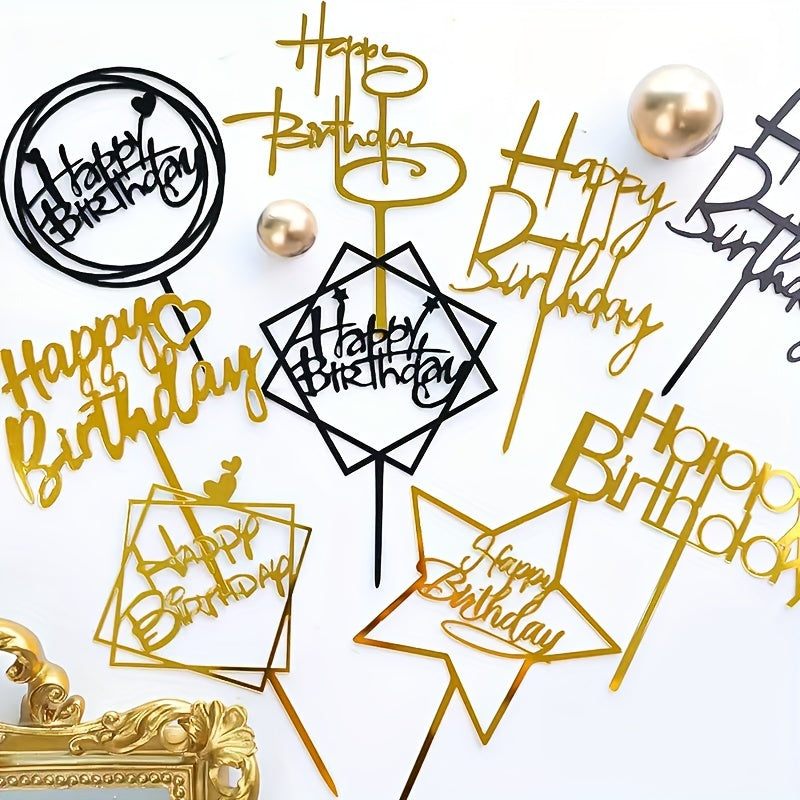 10 Happy Birthday Acrylic Cake Toppers - Great for Party Decor, No Batteries Needed, LATTBY