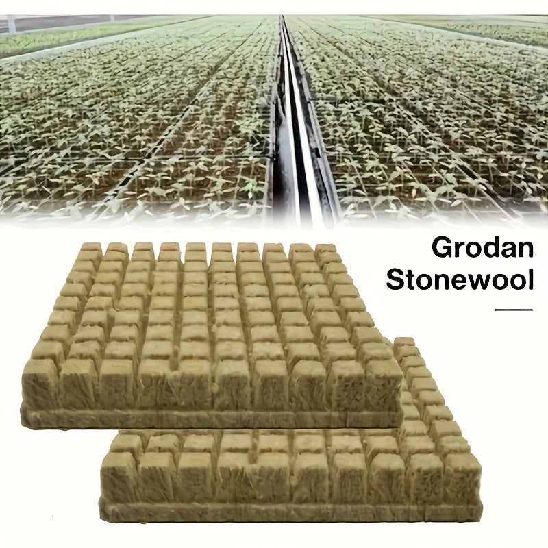 100 EcoGrow Rockwool Hydroponic Grow Cubes - Ideal for Seed Germination and Vegetative Growth, Easy to Cut and Transplant, High Water Retention.