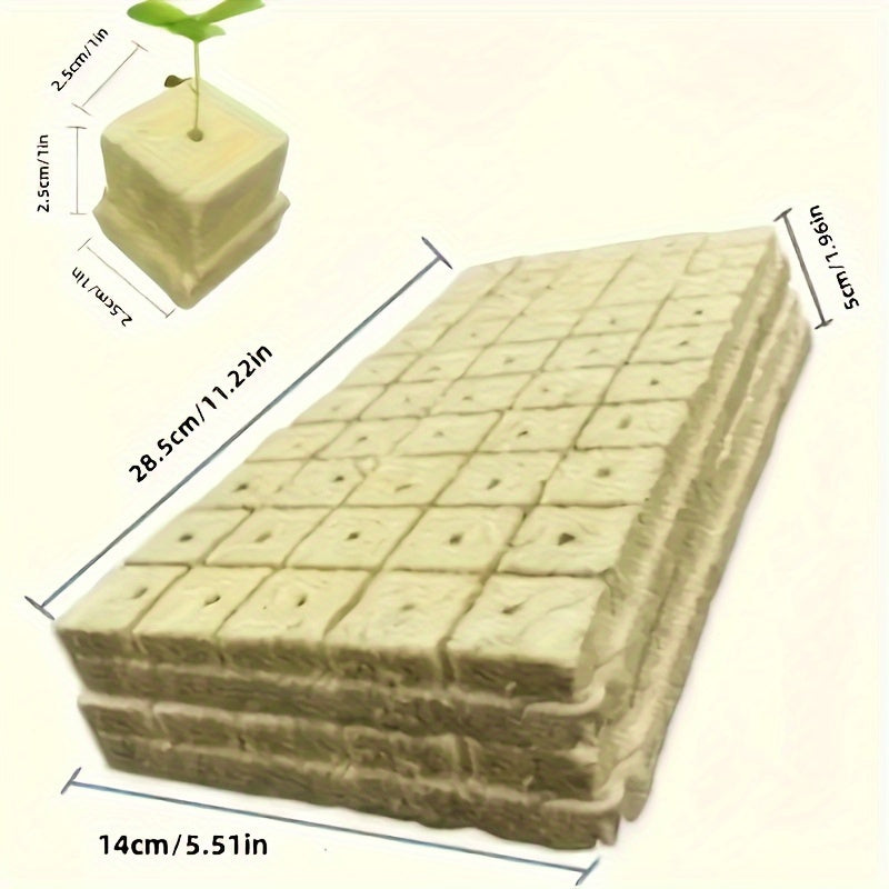 100 EcoGrow Rockwool Hydroponic Grow Cubes - Ideal for Seed Germination and Vegetative Growth, Easy to Cut and Transplant, High Water Retention.