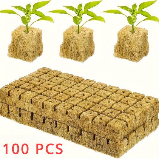 100 EcoGrow Rockwool Hydroponic Grow Cubes - Ideal for Seed Germination and Vegetative Growth, Easy to Cut and Transplant, High Water Retention.