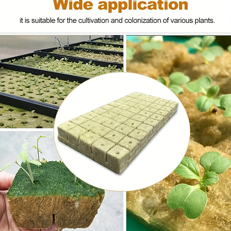 100 EcoGrow Rockwool Hydroponic Grow Cubes - Ideal for Seed Germination and Vegetative Growth, Easy to Cut and Transplant, High Water Retention.