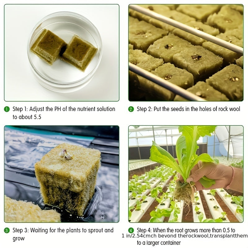 100 EcoGrow Rockwool Hydroponic Grow Cubes - Ideal for Seed Germination and Vegetative Growth, Easy to Cut and Transplant, High Water Retention.