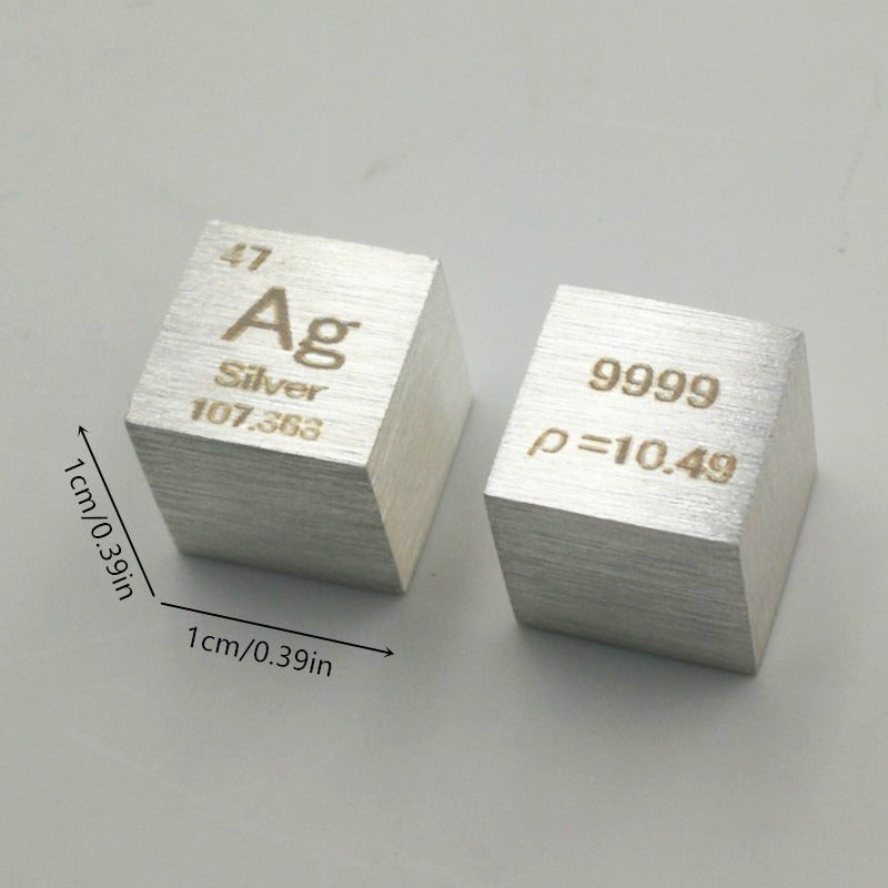 Silver Density Cube 10mm, 99.99% Pure Ag - Chemistry Teaching Specimen