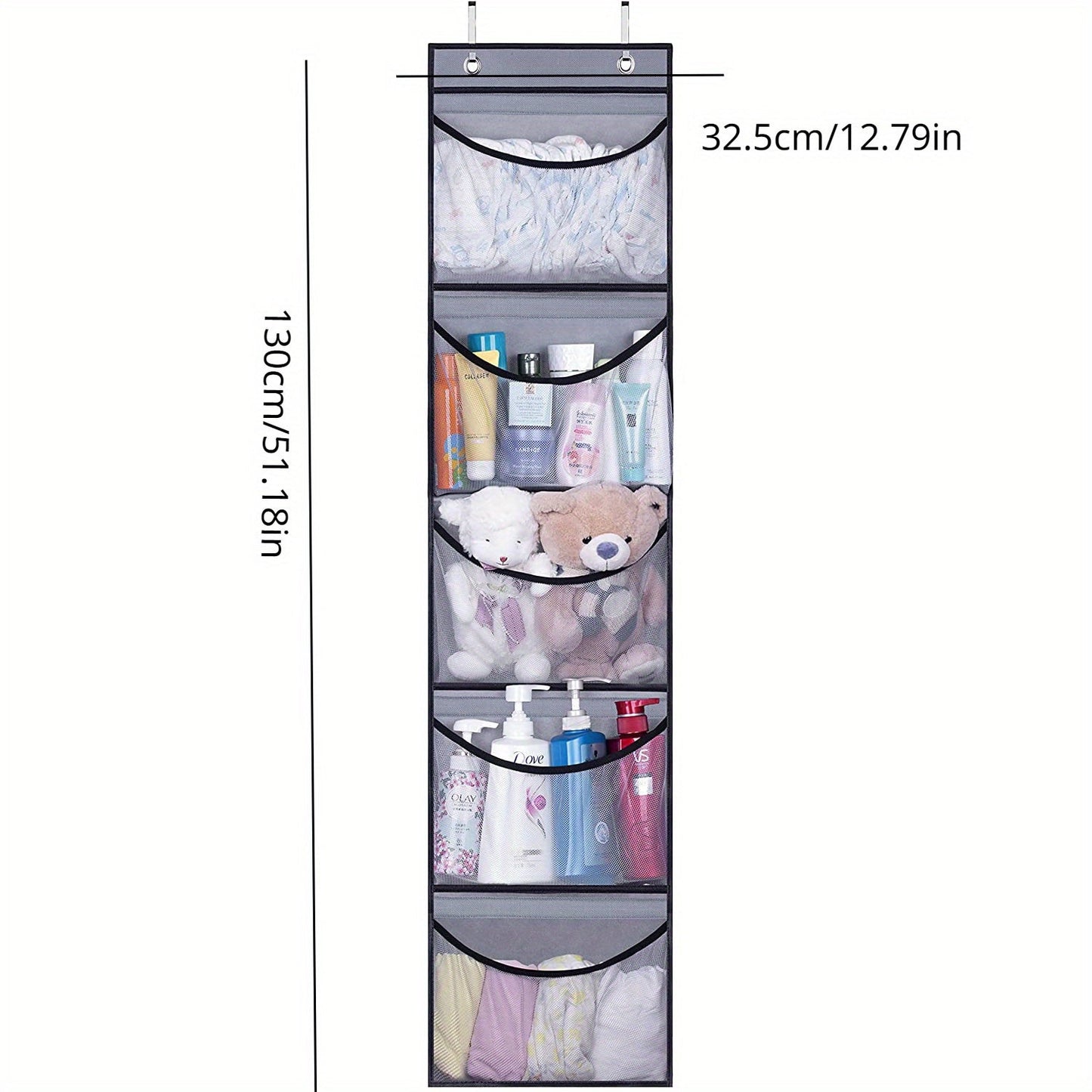 Большая висячая сумка для хранения с 5 слоями для игрушек, одежды и мелочей - прочная нетканая ткань с подкладкой - органайзер для двери