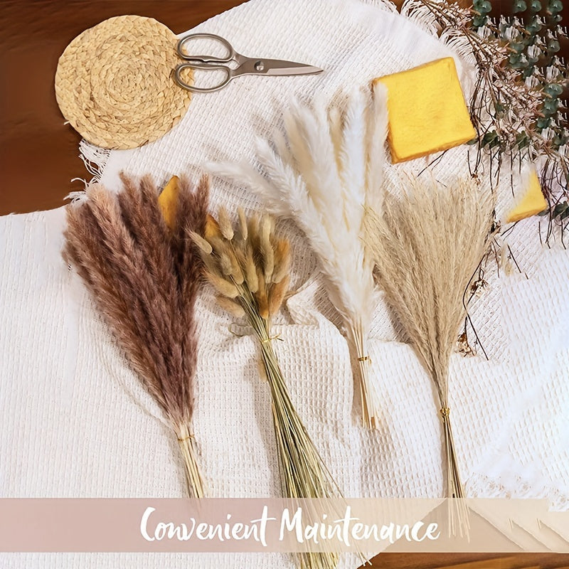 60pcs Fluffy Brown & White Pampas Grass Bouquet - 43.18cm Dried Floral Decor for Various Settings, Pest-Free Material