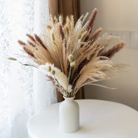 60pcs Fluffy Brown & White Pampas Grass Bouquet - 43.18cm Dried Floral Decor for Various Settings, Pest-Free Material