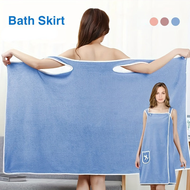 Women's skirt bathrobe with pocket and bow, absorbent and convenient to carry and wrap.