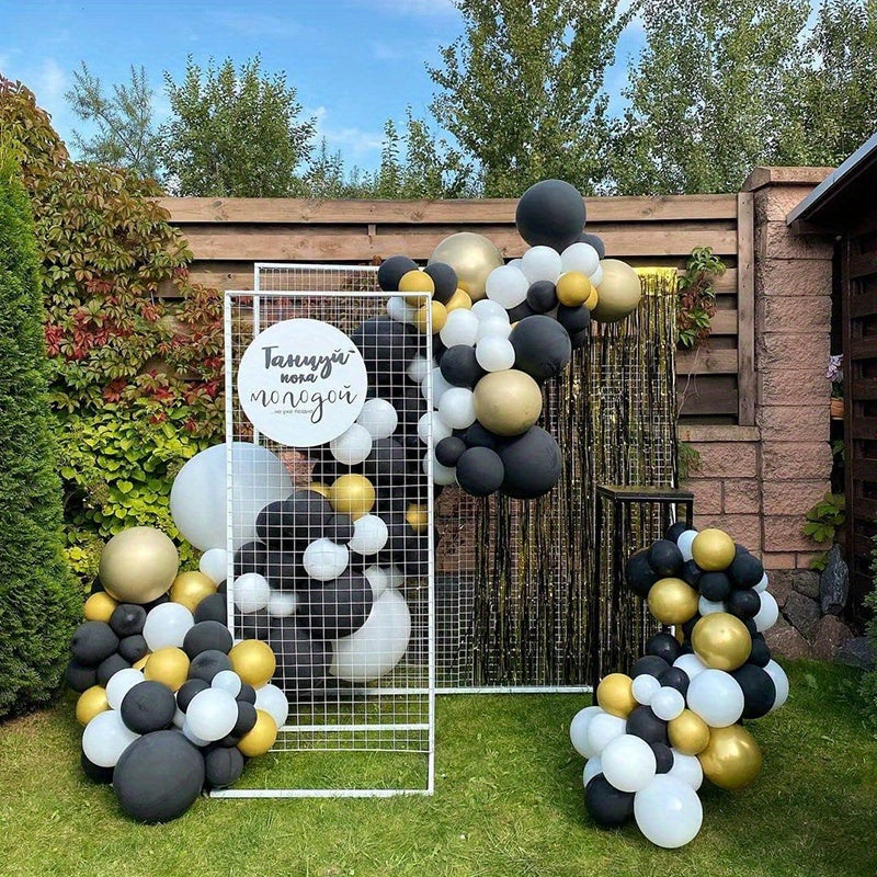 50 black and gold confetti latex balloons for weddings, birthdays, anniversaries, graduations, holidays, Father's Day, indoor or outdoor home and room decor.