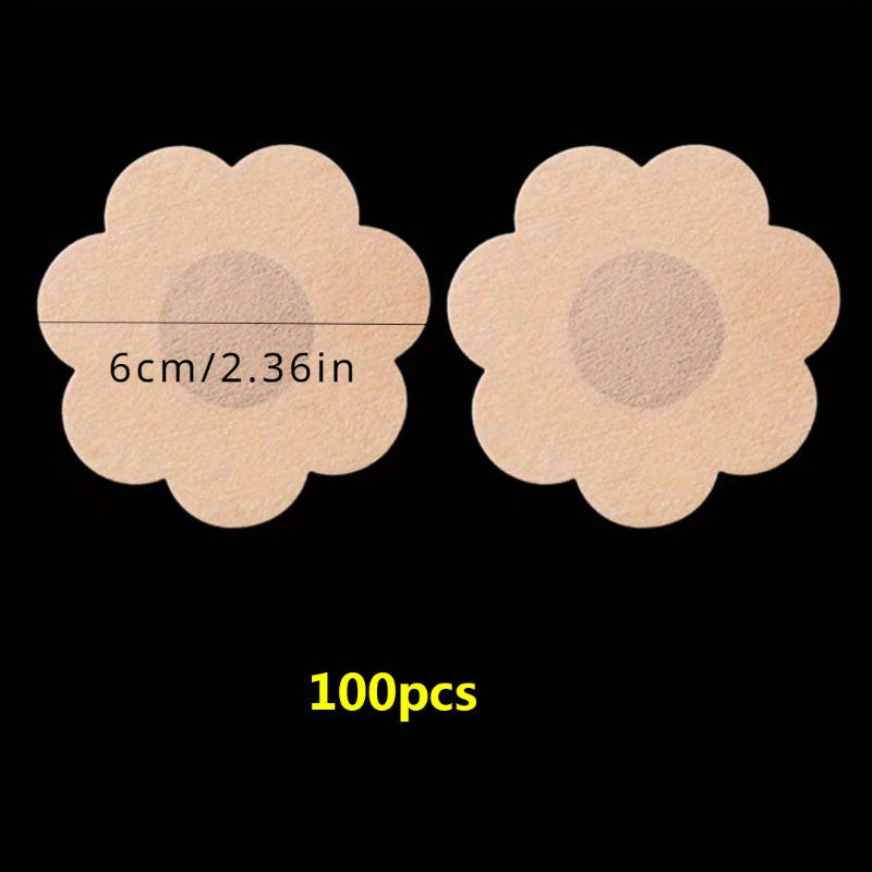 100 pcs disposable non-woven nipple covers in various shapes. Seamless, comfortable, and ideal for solo wear or bra enhancement. Perfect for nipple concealment and available in skin tone