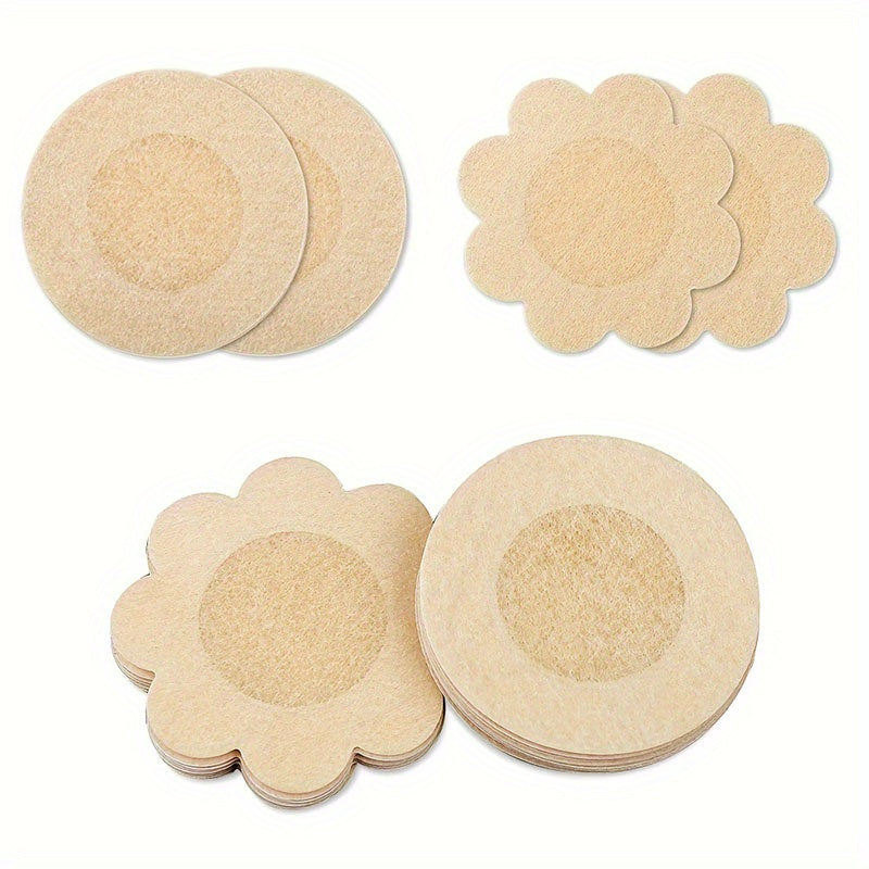 100 pcs disposable non-woven nipple covers in various shapes. Seamless, comfortable, and ideal for solo wear or bra enhancement. Perfect for nipple concealment and available in skin tone