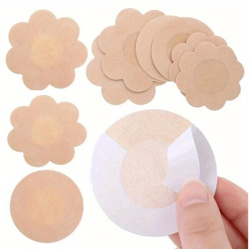 100 pcs disposable non-woven nipple covers in various shapes. Seamless, comfortable, and ideal for solo wear or bra enhancement. Perfect for nipple concealment and available in skin tone