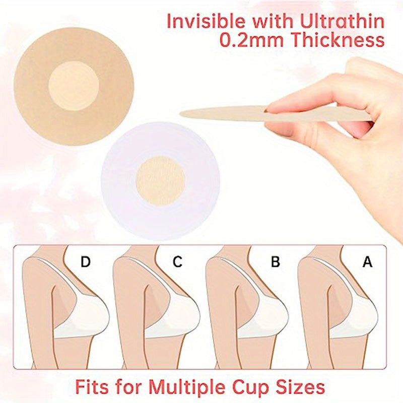 100 pcs disposable non-woven nipple covers in various shapes. Seamless, comfortable, and ideal for solo wear or bra enhancement. Perfect for nipple concealment and available in skin tone