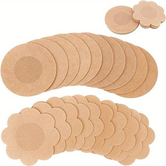 100 pcs disposable non-woven nipple covers in various shapes. Seamless, comfortable, and ideal for solo wear or bra enhancement. Perfect for nipple concealment and available in skin tone