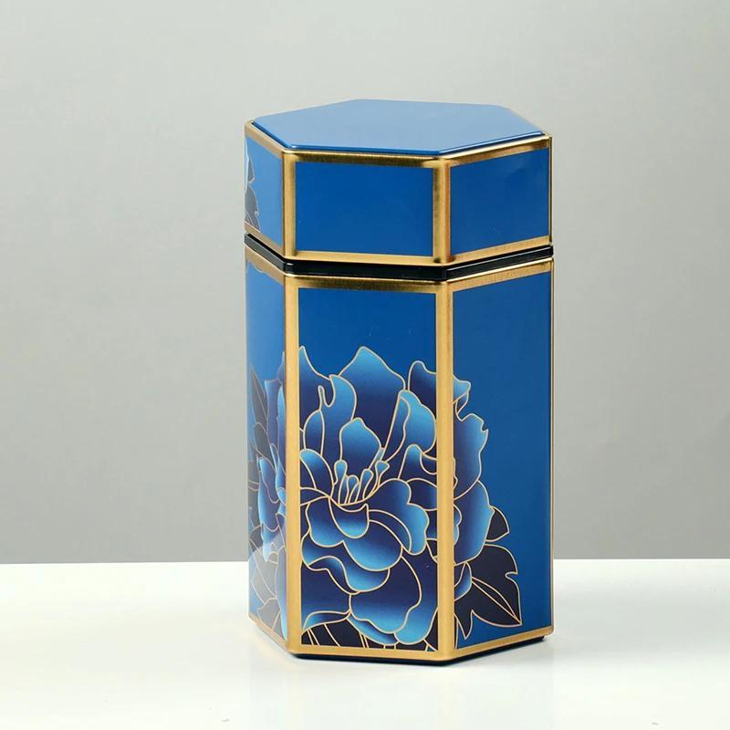 Tea Canister in Creative Hexagonal Design - Features Traditional Chinese Style, Food-Safe Materials, Portable & Compact Tea Storage Solution for Kitchen and Dining Needs. Ideal for Storing Tea Packs and Other Kitchen Accessories.