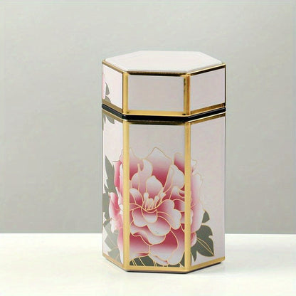 Tea Canister in Creative Hexagonal Design - Features Traditional Chinese Style, Food-Safe Materials, Portable & Compact Tea Storage Solution for Kitchen and Dining Needs. Ideal for Storing Tea Packs and Other Kitchen Accessories.