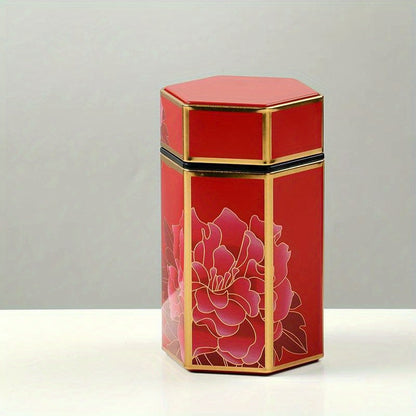 Tea Canister in Creative Hexagonal Design - Features Traditional Chinese Style, Food-Safe Materials, Portable & Compact Tea Storage Solution for Kitchen and Dining Needs. Ideal for Storing Tea Packs and Other Kitchen Accessories.