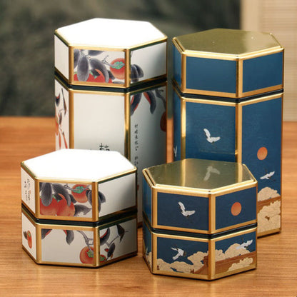 Tea Canister in Creative Hexagonal Design - Features Traditional Chinese Style, Food-Safe Materials, Portable & Compact Tea Storage Solution for Kitchen and Dining Needs. Ideal for Storing Tea Packs and Other Kitchen Accessories.