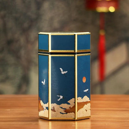 Tea Canister in Creative Hexagonal Design - Features Traditional Chinese Style, Food-Safe Materials, Portable & Compact Tea Storage Solution for Kitchen and Dining Needs. Ideal for Storing Tea Packs and Other Kitchen Accessories.