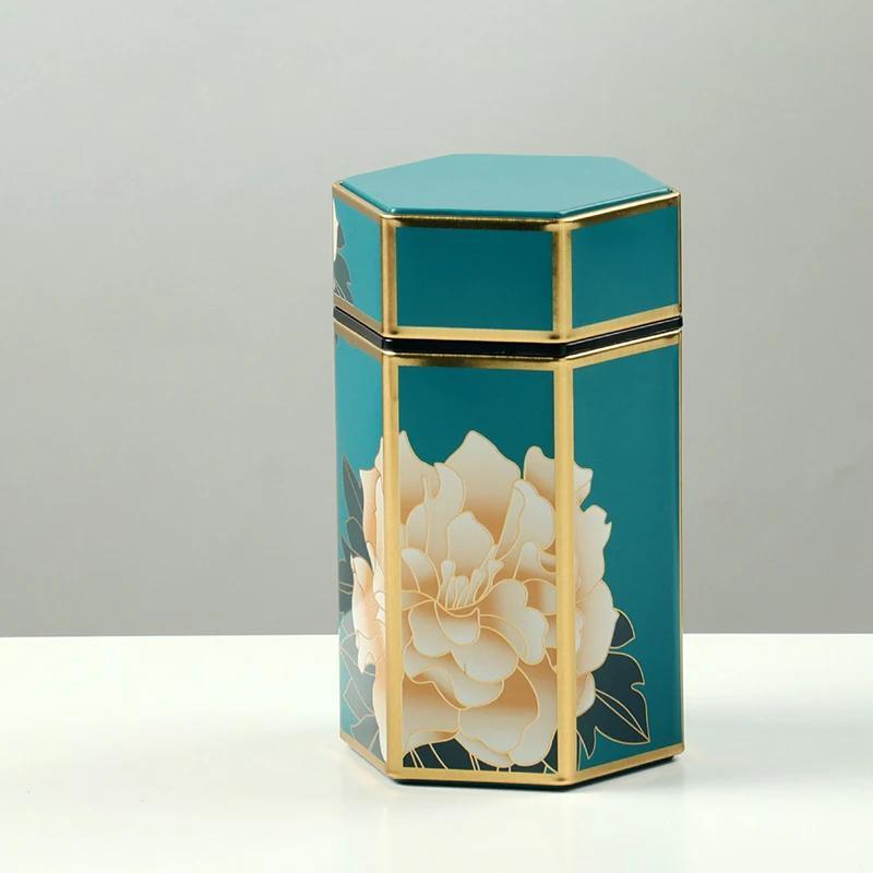 Tea Canister in Creative Hexagonal Design - Features Traditional Chinese Style, Food-Safe Materials, Portable & Compact Tea Storage Solution for Kitchen and Dining Needs. Ideal for Storing Tea Packs and Other Kitchen Accessories.