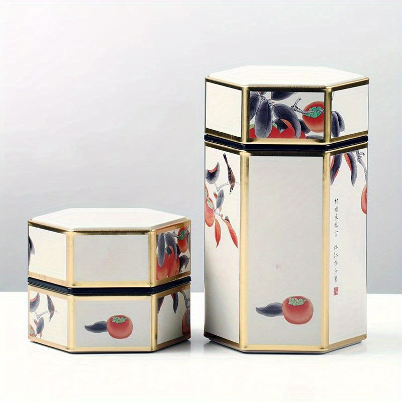 Tea Canister in Creative Hexagonal Design - Features Traditional Chinese Style, Food-Safe Materials, Portable & Compact Tea Storage Solution for Kitchen and Dining Needs. Ideal for Storing Tea Packs and Other Kitchen Accessories.