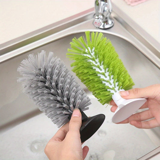 Multi-purpose Glass Cleaning Brush with Suction Cup - Ideal for Cleaning Kitchen Bottles, Wine Glasses, and More - Made of Sturdy Plastic, Requires No Electricity